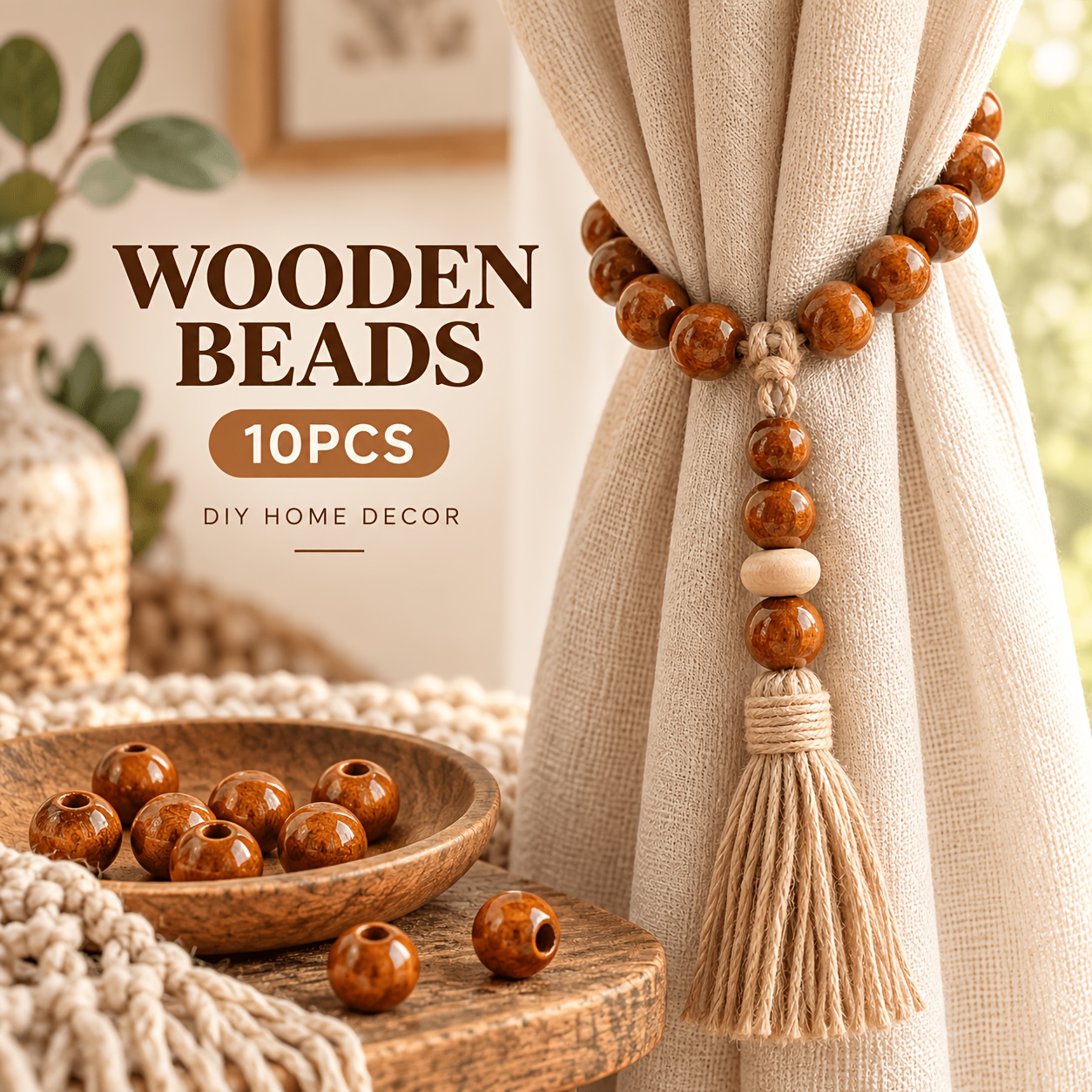 10pcs Wood Round Spacer Beads for DIY Jewellery Making